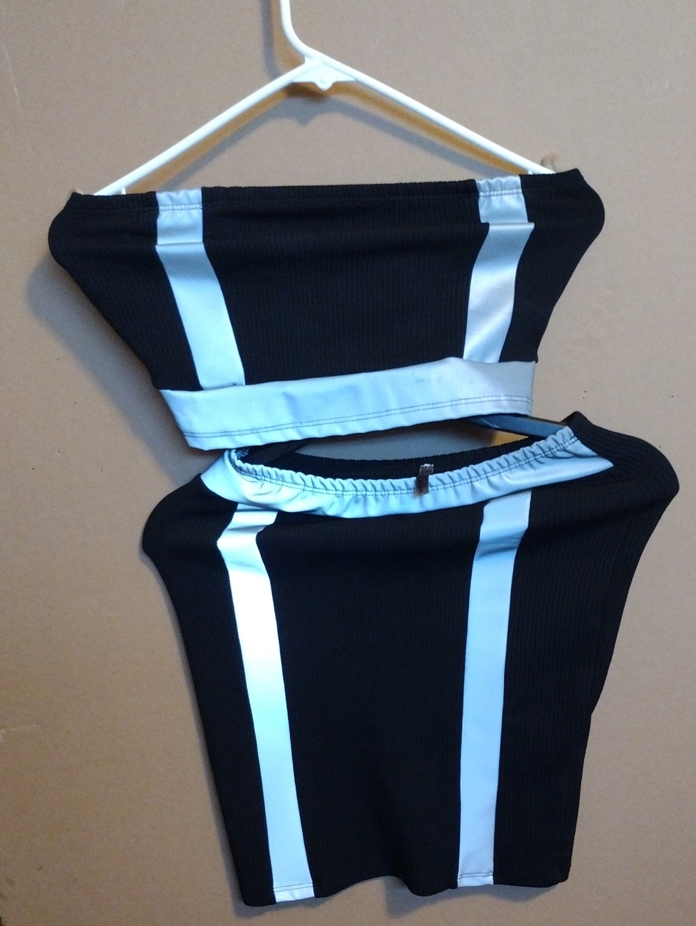 Black and White Strapless Two-Piece Mini Set